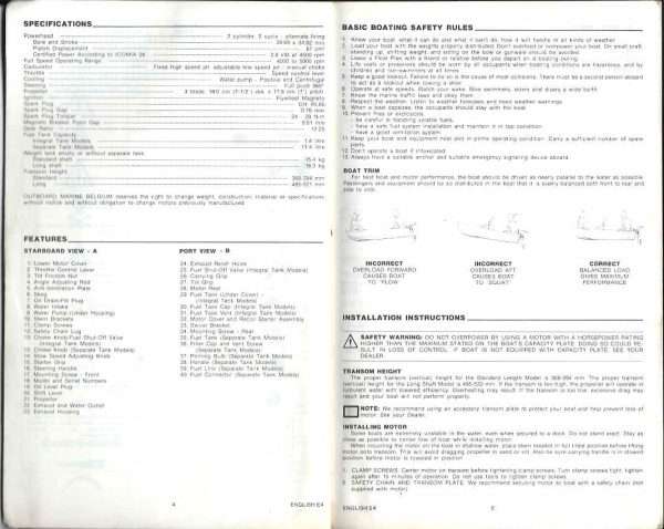 Johnson Outboard e-4 Owners Manual 1981 specifications